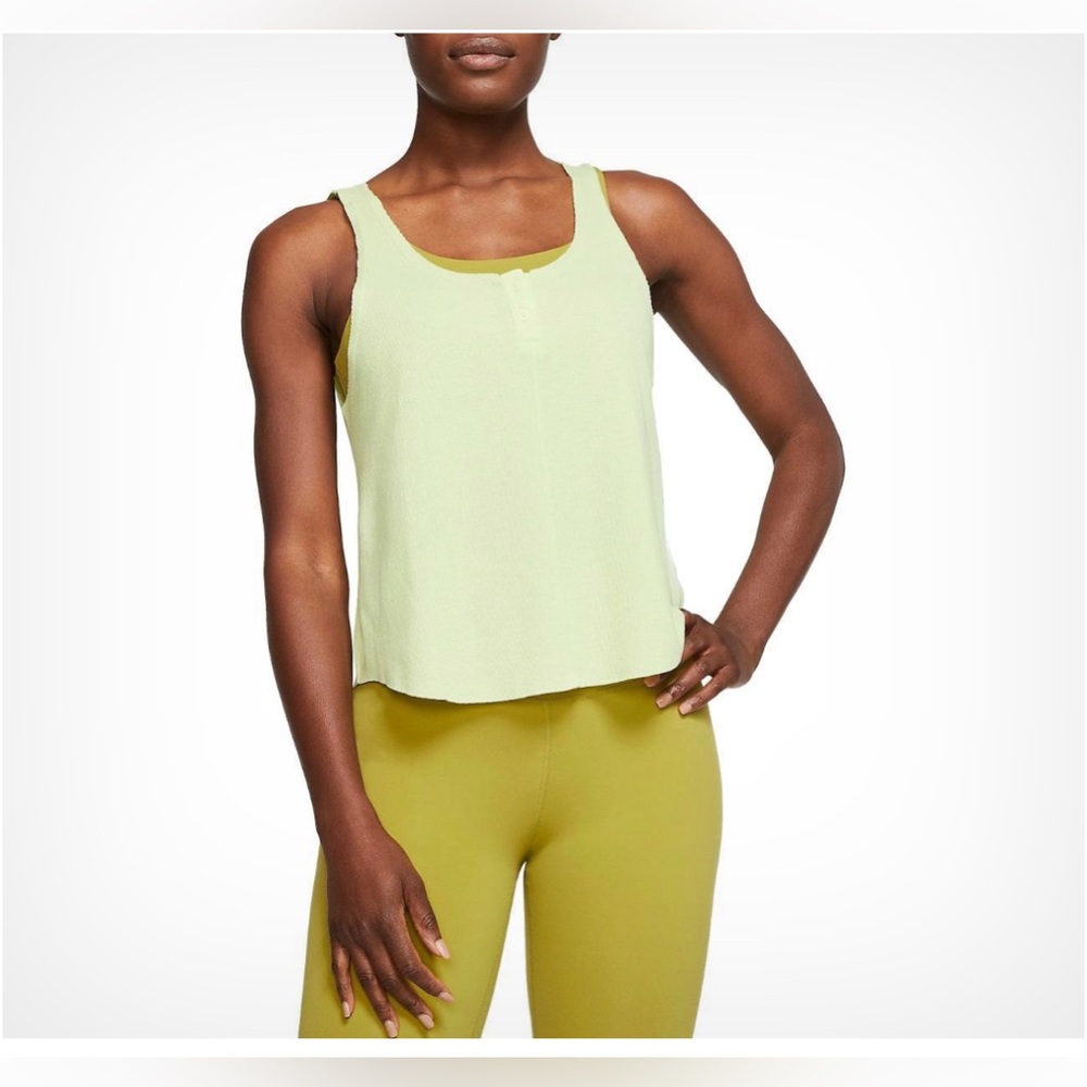 Nike Yoga Tank Womens S Dri FIT Training Textured Luxe Henley Top Lime Green